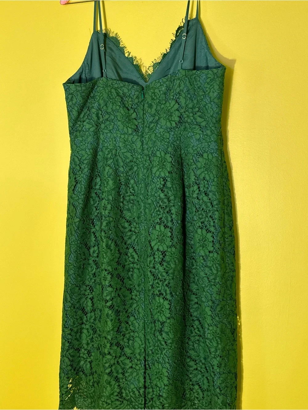 J. Crew Emerald Green Lace Midi Dress with Spaghetti Straps